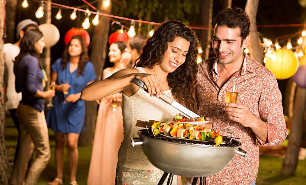 Residents celebrating together outdoors
